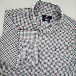 Vineyard Vines Classic Fit Tucker Shirt pink green plaid long sleeve mens size L
